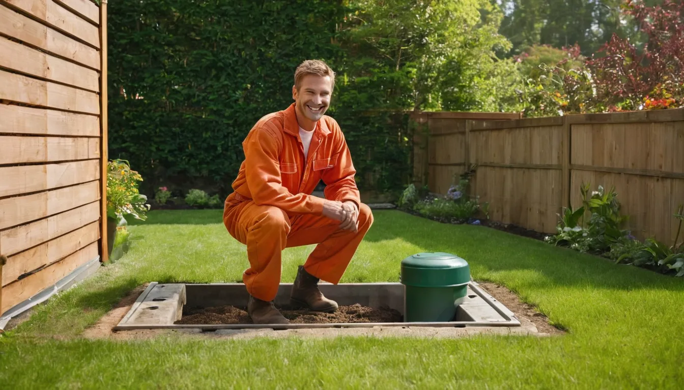 A provider checking a septic tank lid in a backyard in the Lorain area
