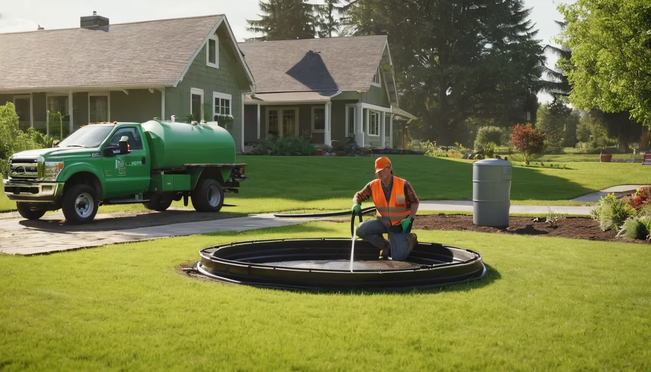 Septic pumping truck parked beside a ranch home in the Lorain area while a provider checks the tank